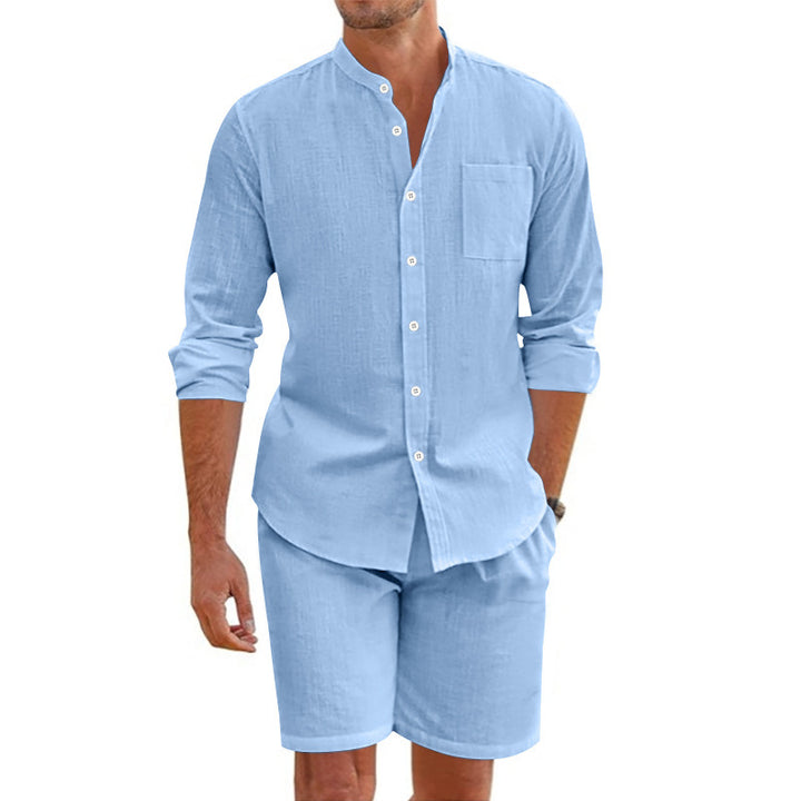 Herren Lässiges Hemd und Shorts Set mit atmungsaktiver Leinenstruktur Drune