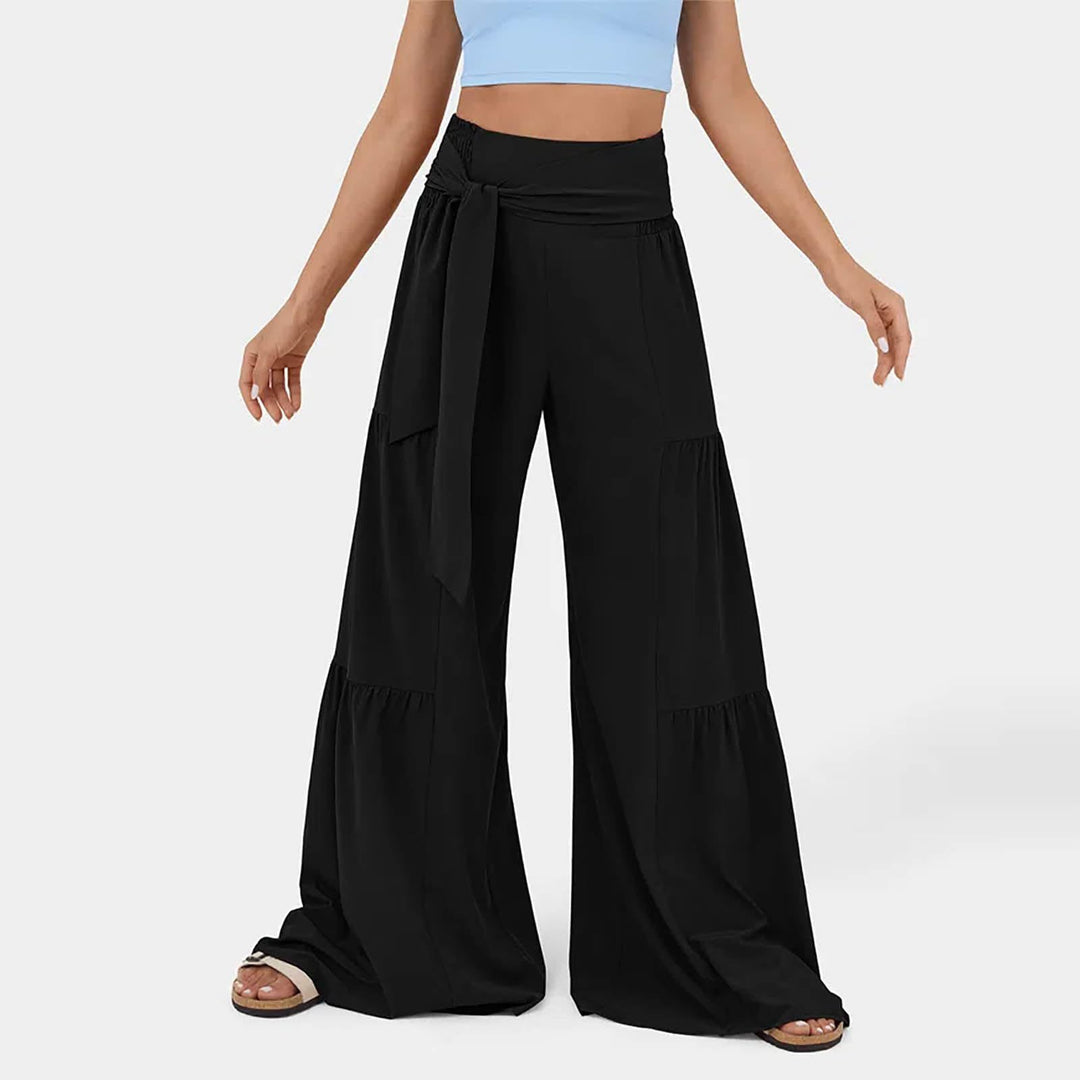Damen Weit geschnittene Palazzo-Hose mit eleganter Bindegürtel Drune