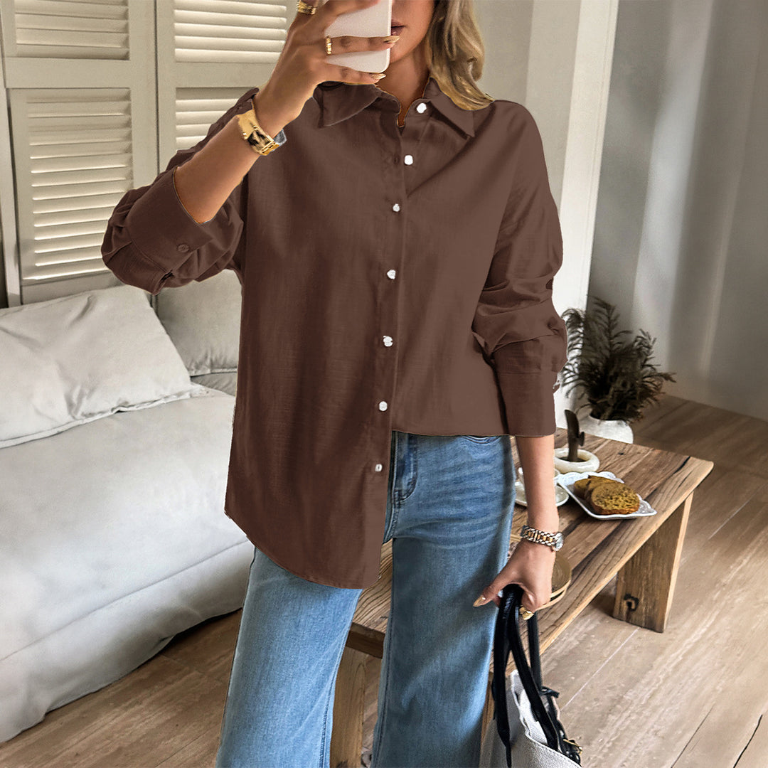 Damen nan oversized Leinen-Hemdbluse mit kastigem Schnitt und verdeckter Knopfleiste Drune