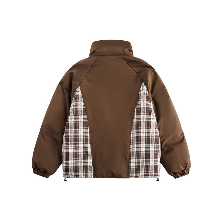 Unisex Oversize Stehkragen‑Pufferjacke mit karierter Einsatz‑Panel und Utility‑Taschen Drune