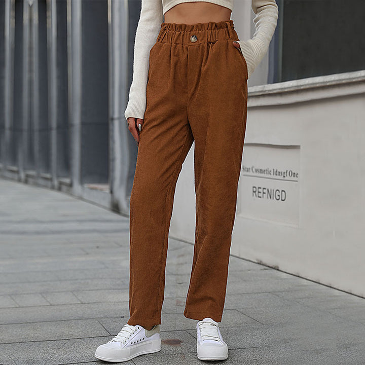 Damen Lässige Cordsamt-Hose mit hohem Bund Drune