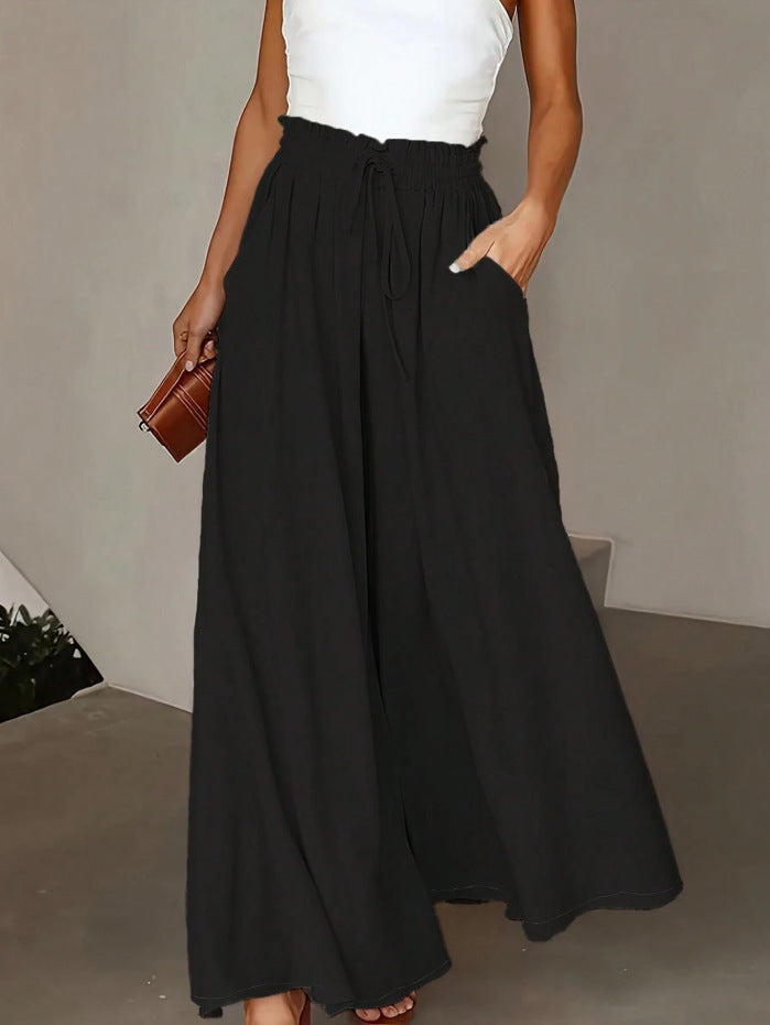 Damen nan fließende Palazzo-Hose mit Paperbag-Taille und tiefen Eingrifftaschen Drune