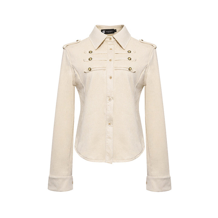 Damen Militärische Velours‑Optik Jacke mit Schulterklappen und Zierriegeln Drune