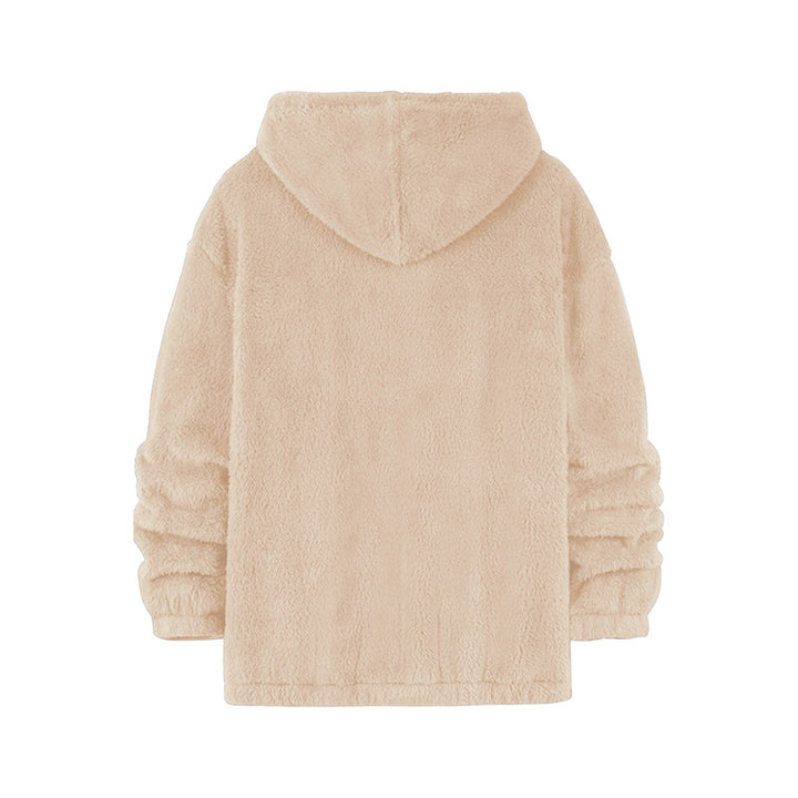 Unisex Kuscheliger Teddy-Fleece-Hoodie mit Chenille-Schriftzug Drune