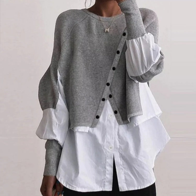 Damen Strickpullover mit integrierter Bluse und asymmetrischem Schnitt Drune