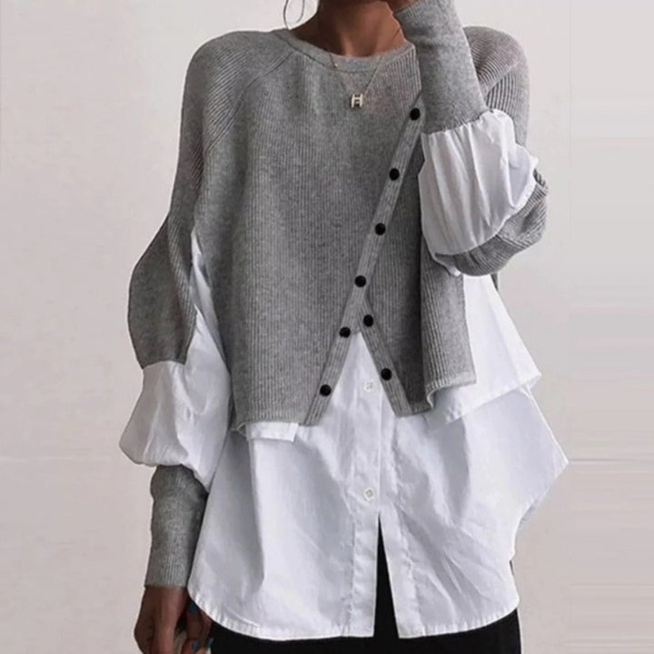 Damen Strickpullover mit integrierter Bluse und asymmetrischem Schnitt Drune