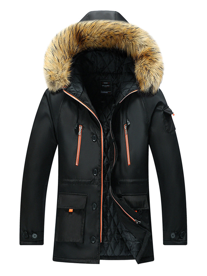 Herren Urbaner Winterparka im Fieldstil mit abnehmbarem Kunstfellbesatz und multifunktionalen Taschen Drune