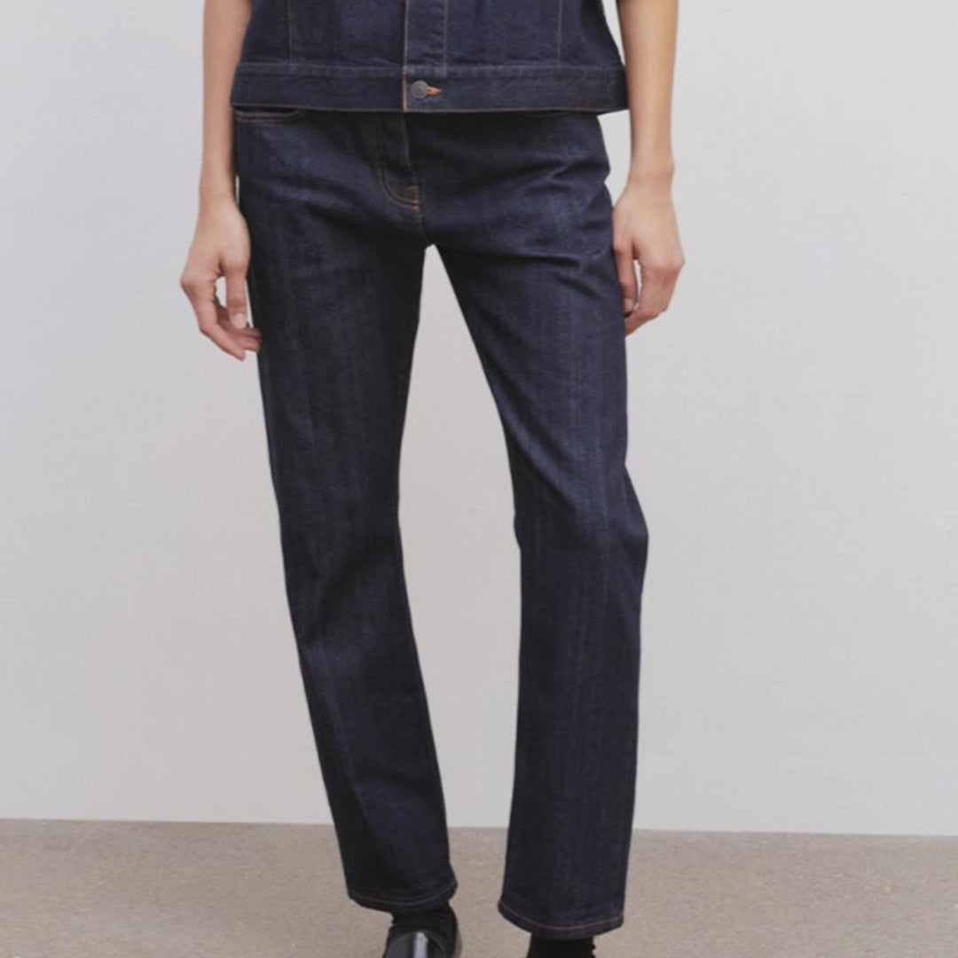 Damen gerade geschnittene Jeans mit hohem Bund Drune