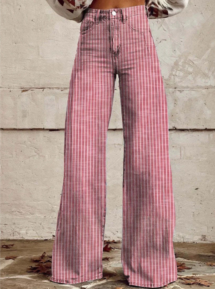 Damen Hoch geschnittene Wide-Leg Jeans mit moderner Streifenoptik Drune
