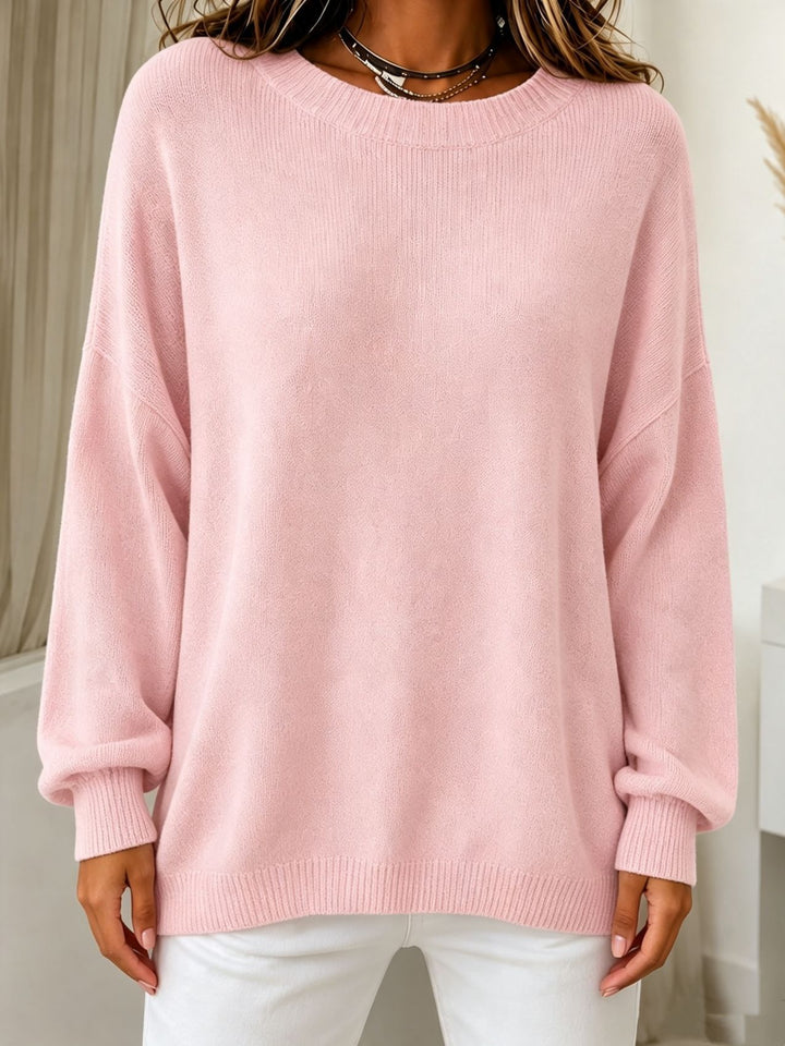 Damen Leichter Cashmere‑Touch Pullover mit Rundhalsausschnitt, überschnittener Schulter und gerippten Bündchen Drune