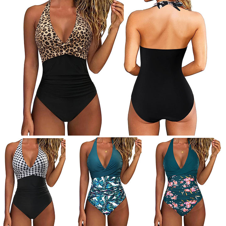 Damen Einteiler Badeanzug mit elegantem Leopardenmuster und figurbetontem Schnitt Drune