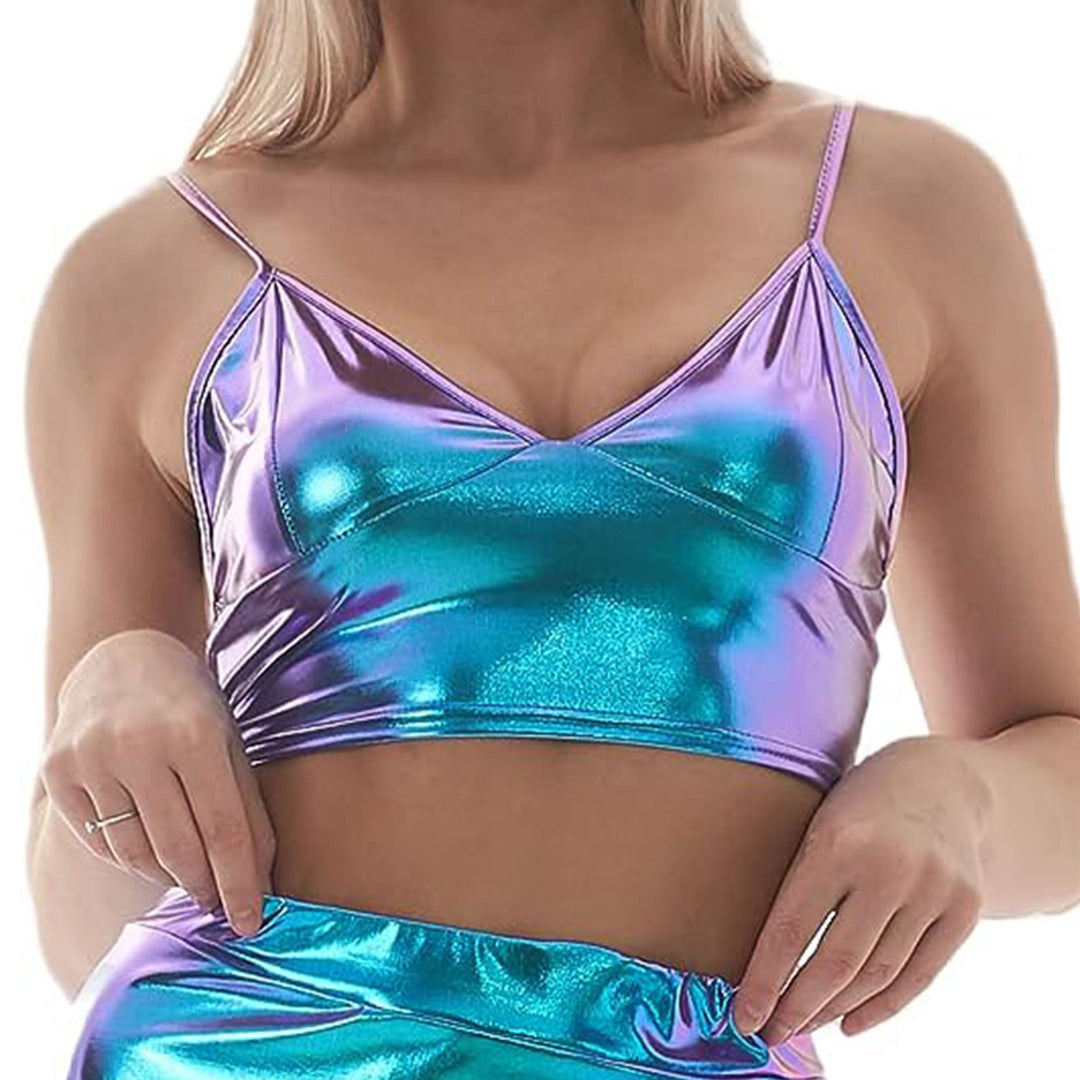 Damen Crop-Top mit glänzender Metalloptik und verstellbaren Trägern Drune