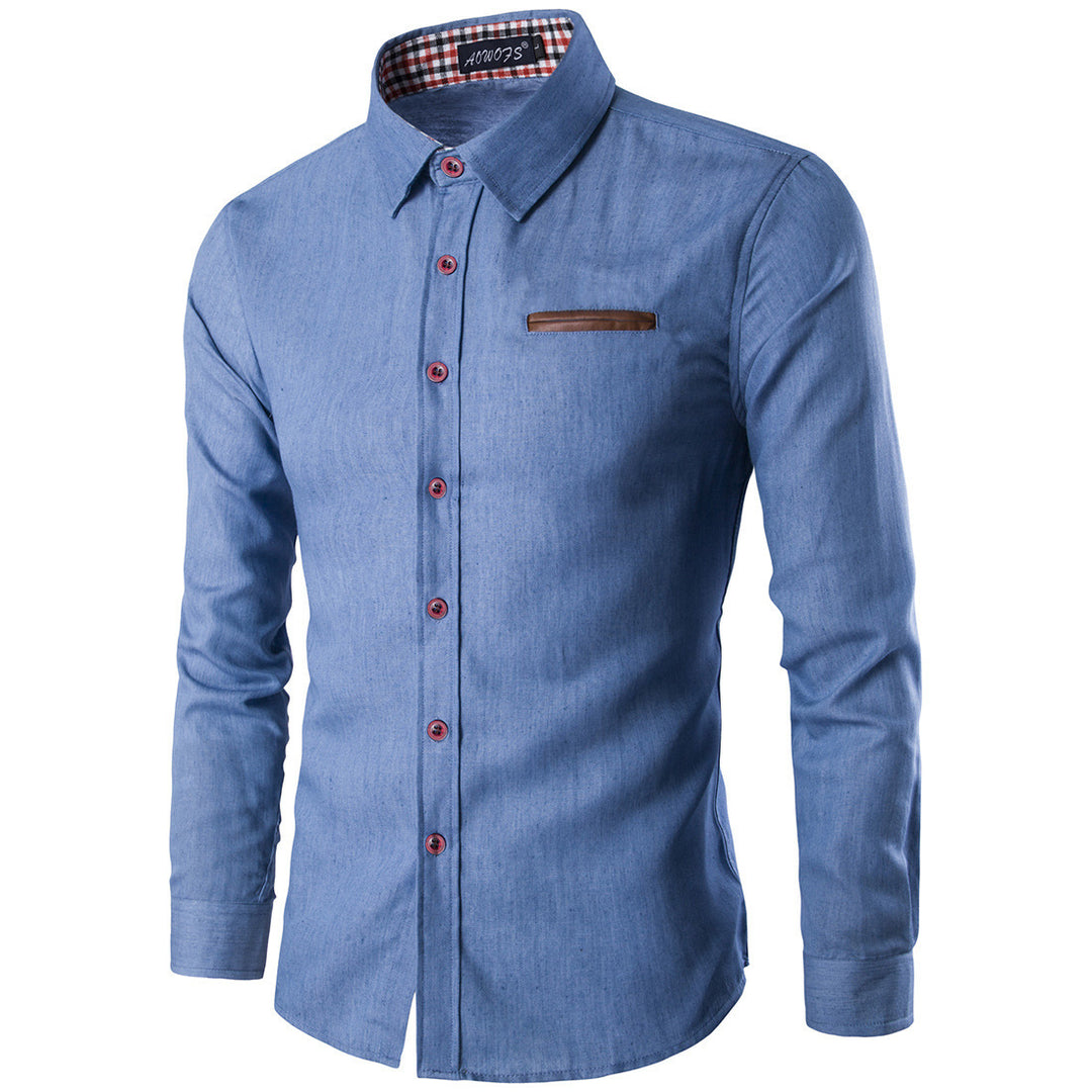 Herren Denim Langarmhemd mit kontrastierenden Knöpfen und Brusttasche Drune