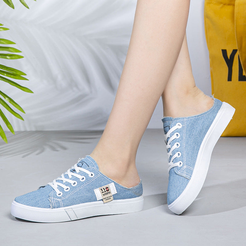 Damen Backless Denim-Slip-On Sneaker mit Schnürdetail und gepolstertem Fußbett Drune