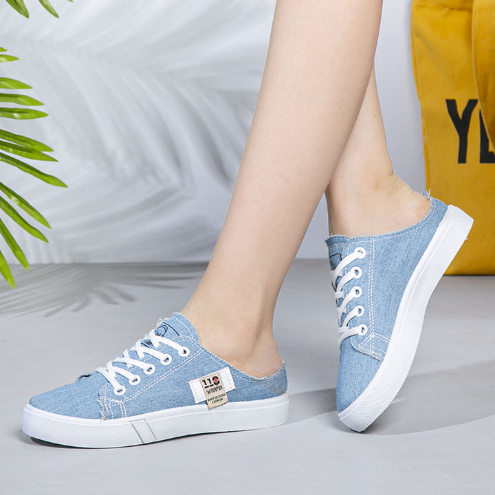 Damen Backless Denim-Slip-On Sneaker mit Schnürdetail und gepolstertem Fußbett Drune