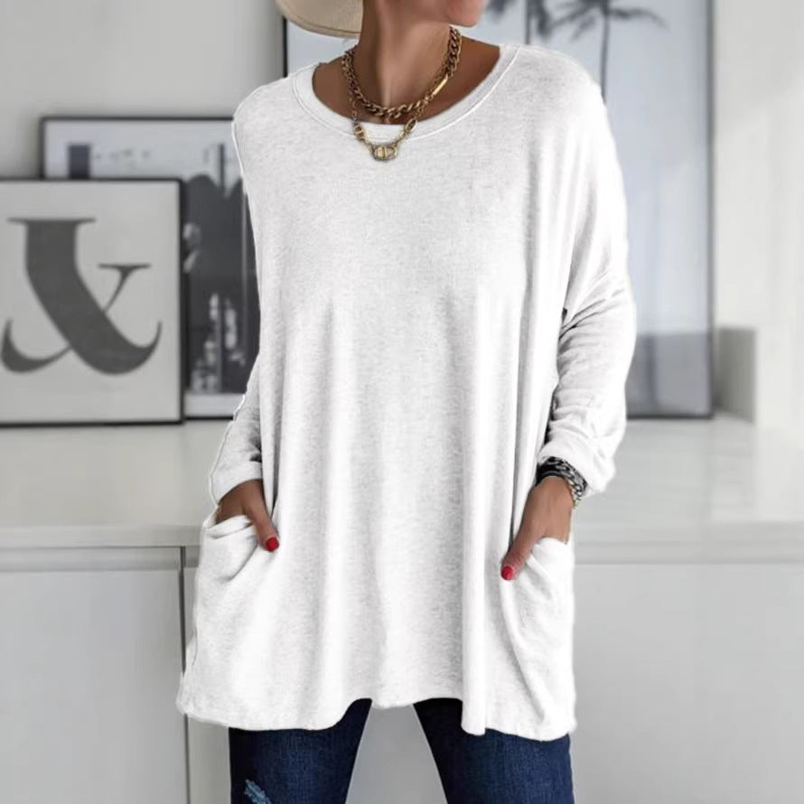 Damen Oversize Tunika mit Seitentaschen und Rundhalsausschnitt Drune