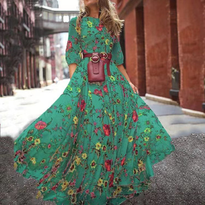 Damen Maxikleid mit floralem Design und voluminösen Ärmeln Drune
