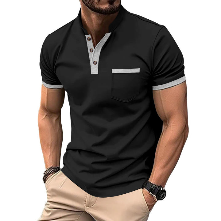 Herren Kurzarmpolo mit kontrastierenden Knöpfen und Brusttasche Drune