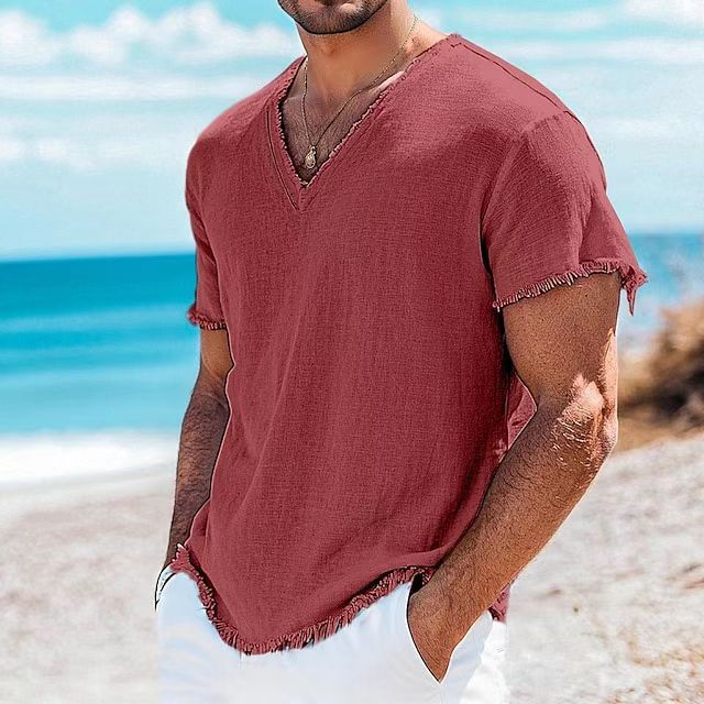Herren lässiges V-Ausschnitt Shirt mit ausgefranstem Saum Drune