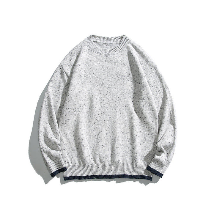 Unisex Oversize Strickpullover mit Rundhalsausschnitt, Kontrastbündchen und Melange‑Noppenstruktur Drune