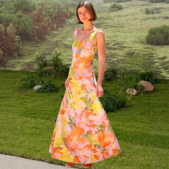 Damen Florales Maxikleid mit tailliertem Schnitt und Spaghettiträgern Drune