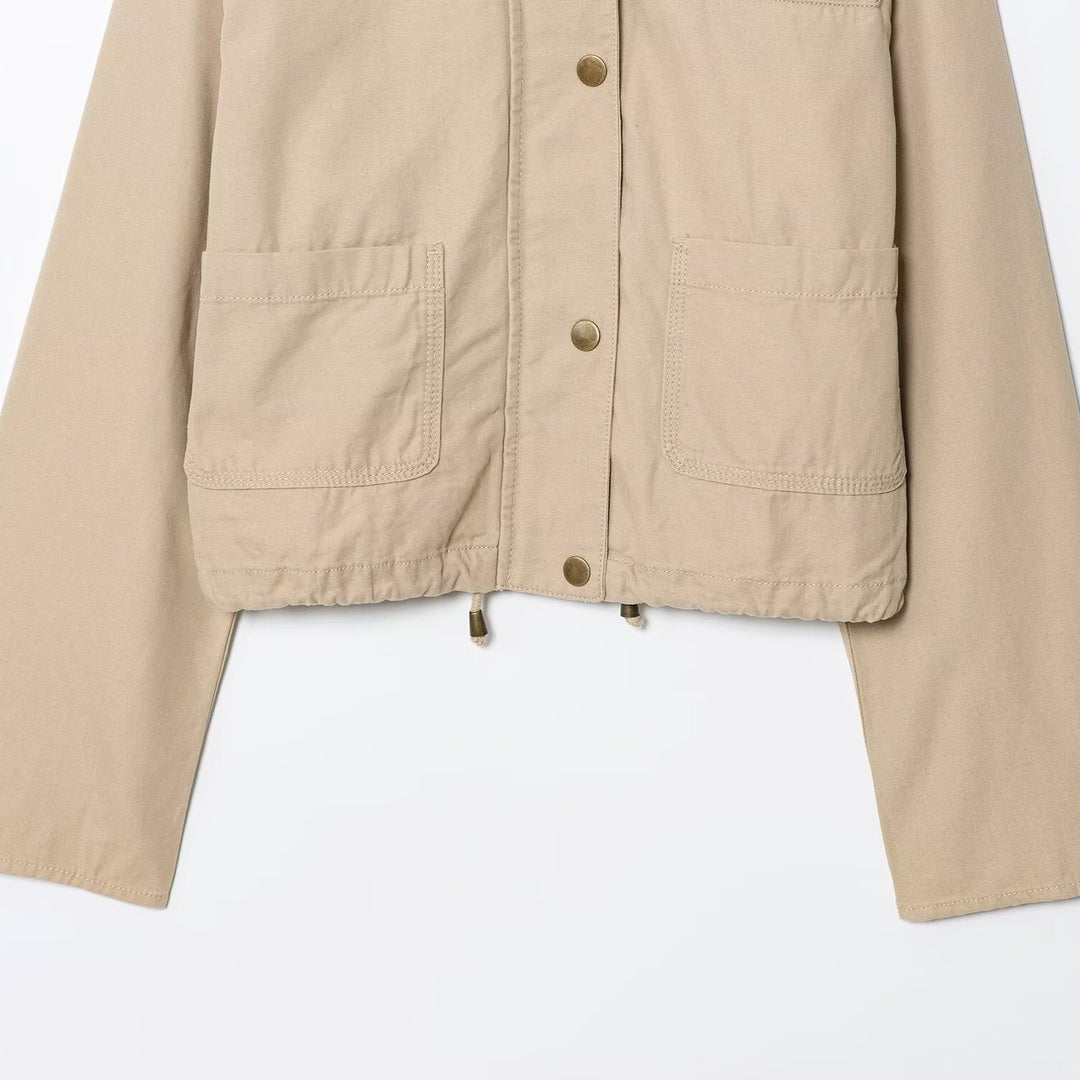Damen Cropped-Workjacke mit Cordkragen, aufgesetzten Taschen und Tunnelzug Drune