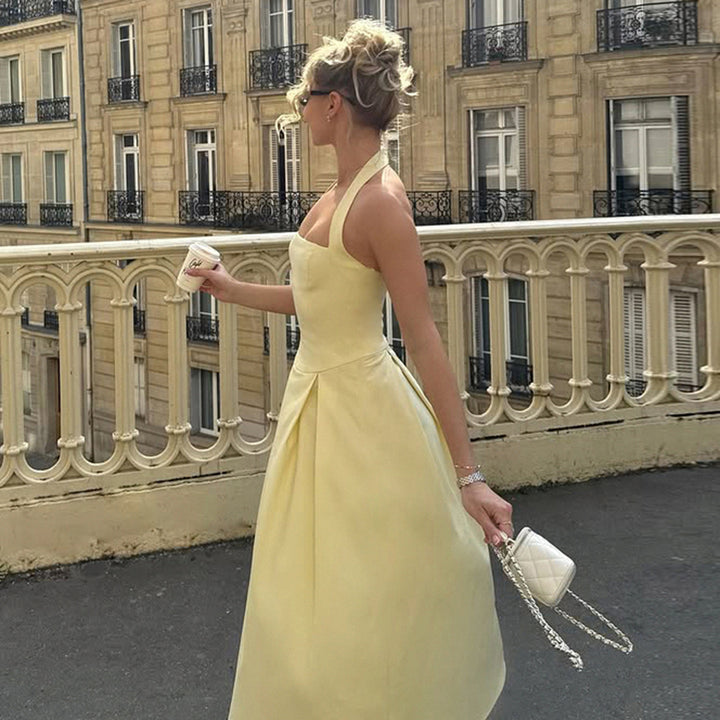 Damen elegantes A-Linien Kleid mit Spaghetti-Trägern und fließendem Saum Drune