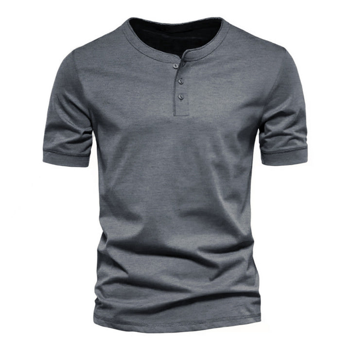 Herren nan tailliertes Kurzarm-Henleyshirt aus Baumwollmix mit Knopfleiste Drune