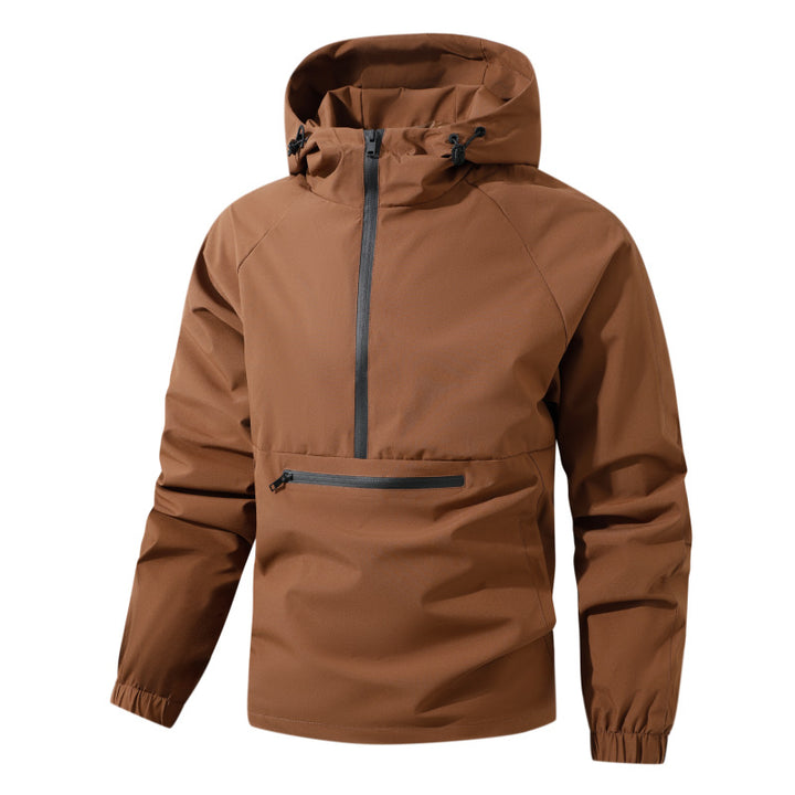 Herren Softshell-Anorak mit Kapuze, halbem Reißverschluss und wasserdichter Fronttasche Drune