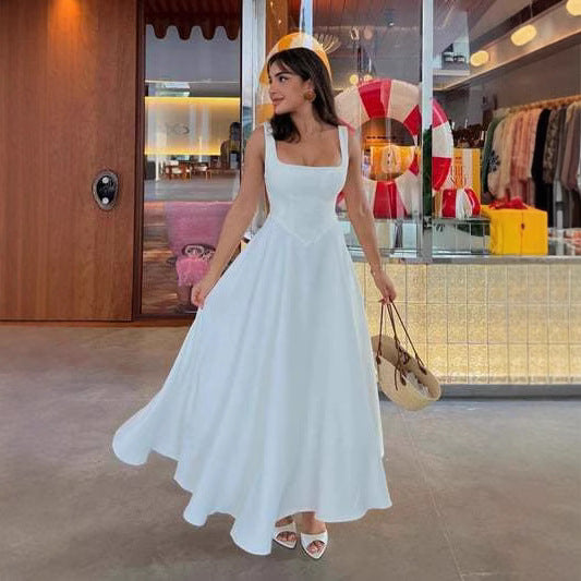 Damen Fließendes Midi-Kleid mit quadratischem Ausschnitt und eleganter A-Linien-Silhouette Drune