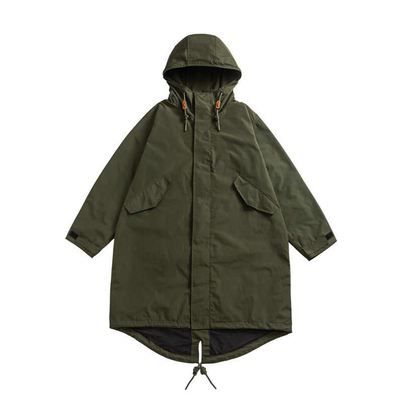 Unisex Oversize Wind- und Wasserdichter Parka mit Kapuze und Fischschwanz-Saum Drune