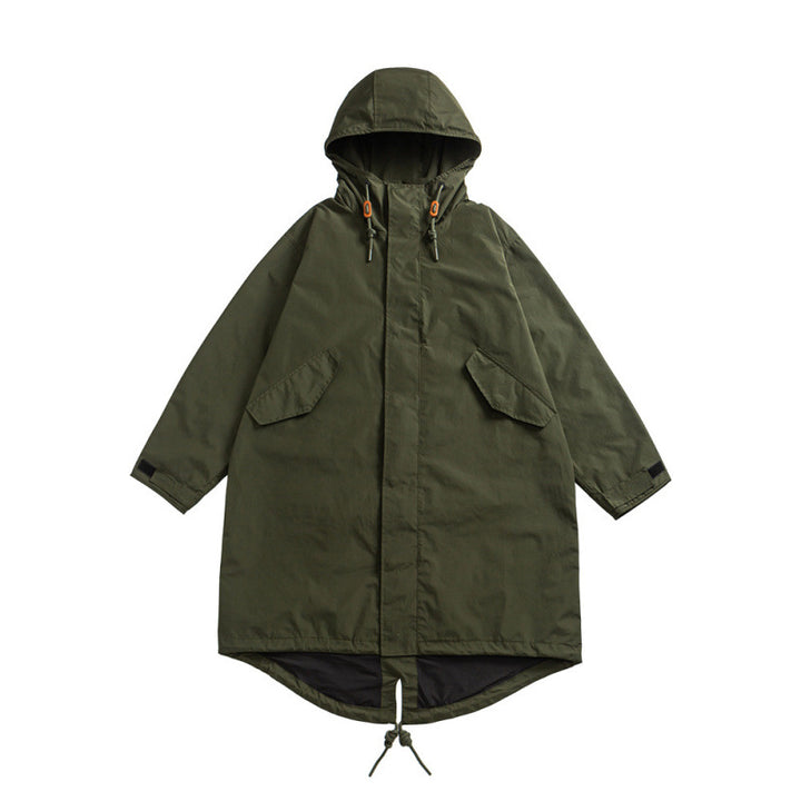 Unisex Oversize Wind- und Wasserdichter Parka mit Kapuze und Fischschwanz-Saum Drune