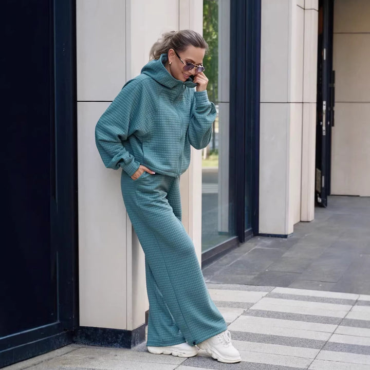 Damen bequemer Kapuzenpullover mit weitem Hosenanzug Drune