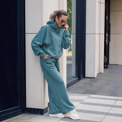 Damen bequemer Kapuzenpullover mit weitem Hosenanzug Drune