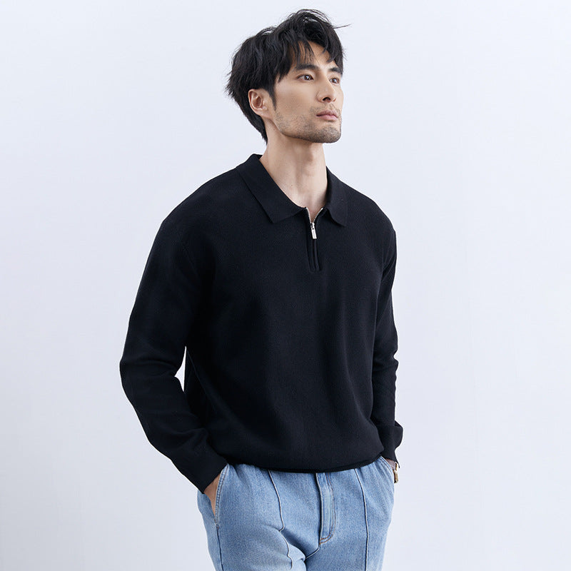 Herren Moderner Pullover mit Stehkragen und Reißverschluss Drune