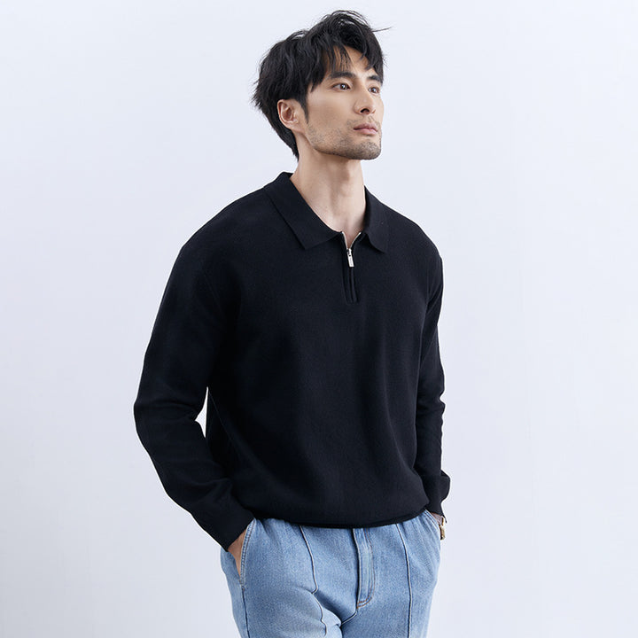 Herren Moderner Pullover mit Stehkragen und Reißverschluss Drune