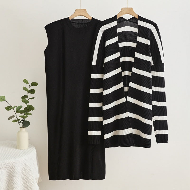 Damen elegantes und modulares Strickkleid mit lässiger Strickjacke Drune