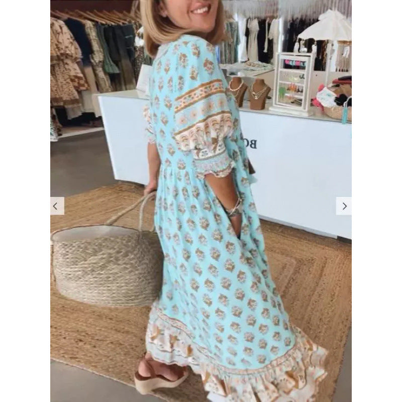 Damen Luftiges Tunika-Kleid mit floralen Mustern und feinen Rüschendetails Drune