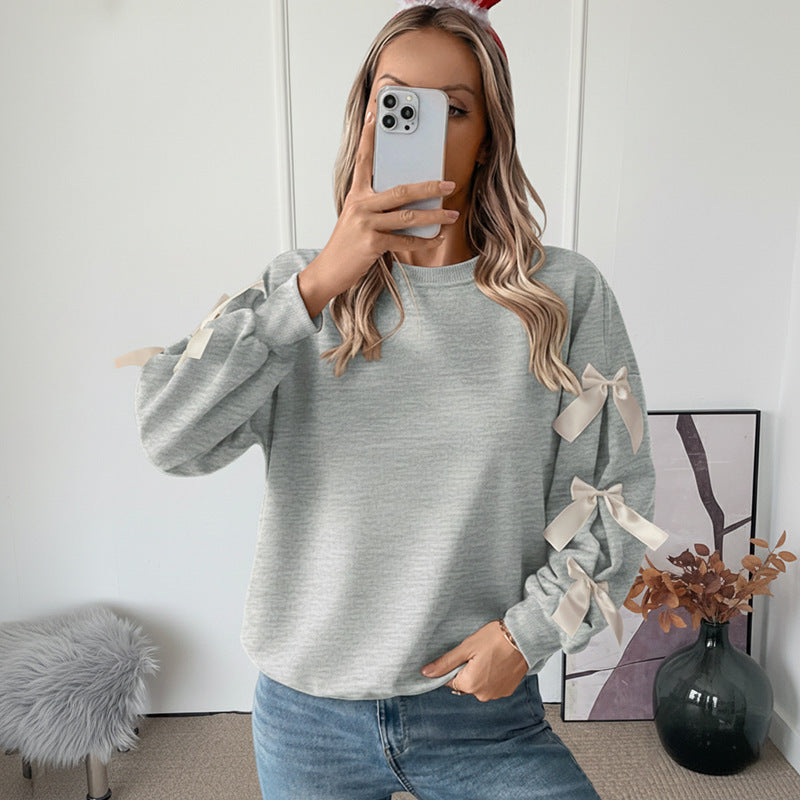Damen Modischer Pullover mit Schleifchen Drune