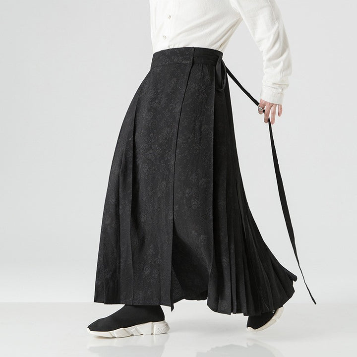 Damen nan Maxi-Rock mit breitem Taillenbund ornamentaler Bordüre und plissierten Falten Drune