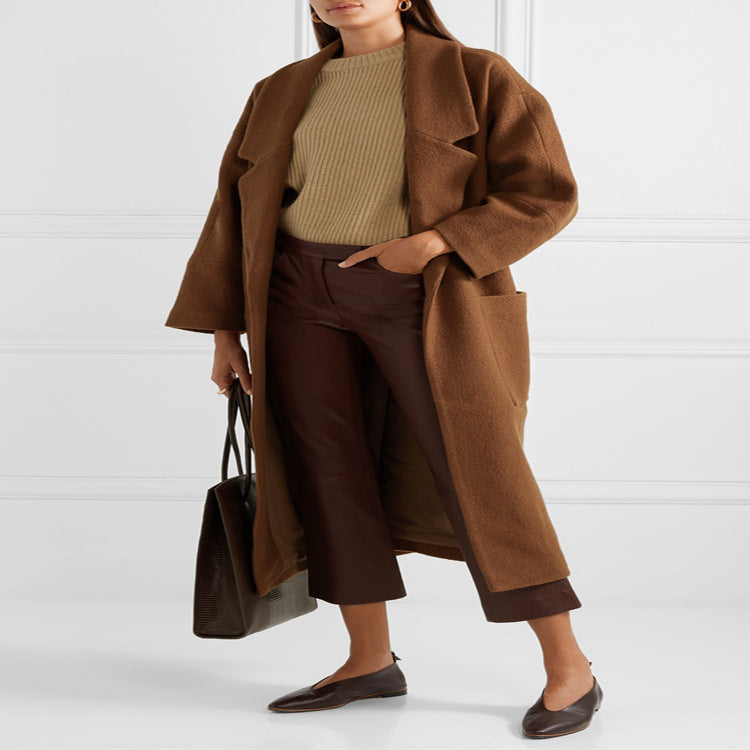 Damen Langer Oversize-Mantel im Relaxed-Wollmix mit großem Schalkragen und aufgesetzten Taschen Drune