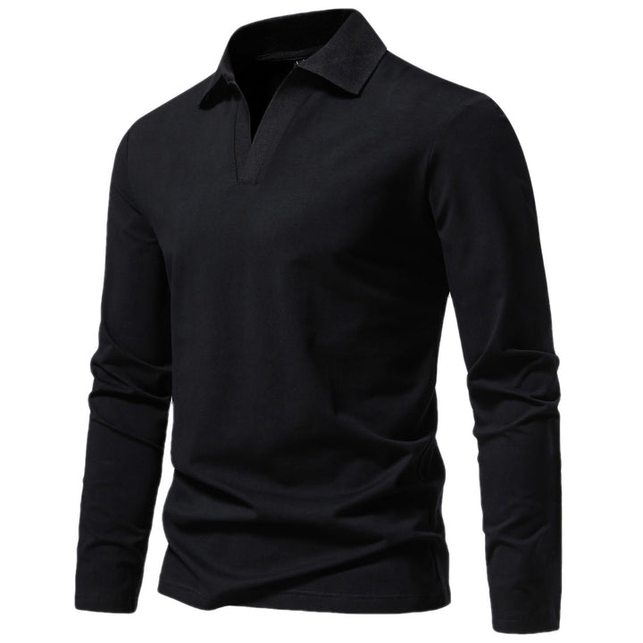 Herren nan Langarm-Polo mit offenem V-Ausschnitt, feinem Rippenkragen und schmaler Silhouette Drune