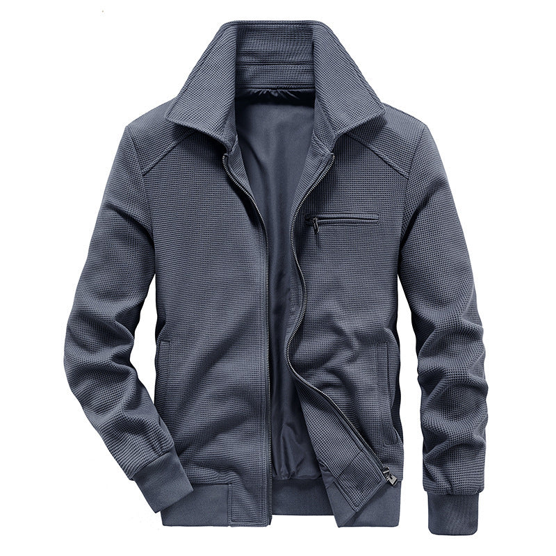 Herren Waffelstrick-Blouson mit Stehkragen, Reißverschluss und Brusttasche Drune