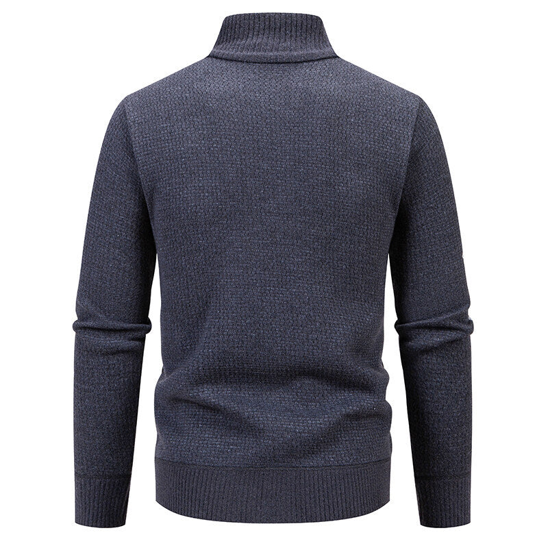 Herren Strukturierte Strickzipjacke mit Waffelstruktur, Stehkragen und Reißverschlusstaschen Drune