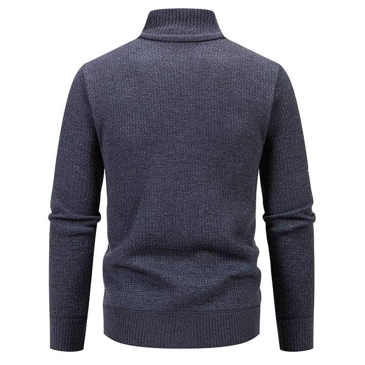 Herren Strukturierte Strickzipjacke mit Waffelstruktur, Stehkragen und Reißverschlusstaschen Drune