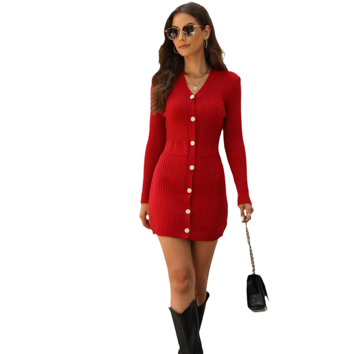 Damen Strickkleid mit eleganten Knopfdetails und tailliertem Schnitt Drune