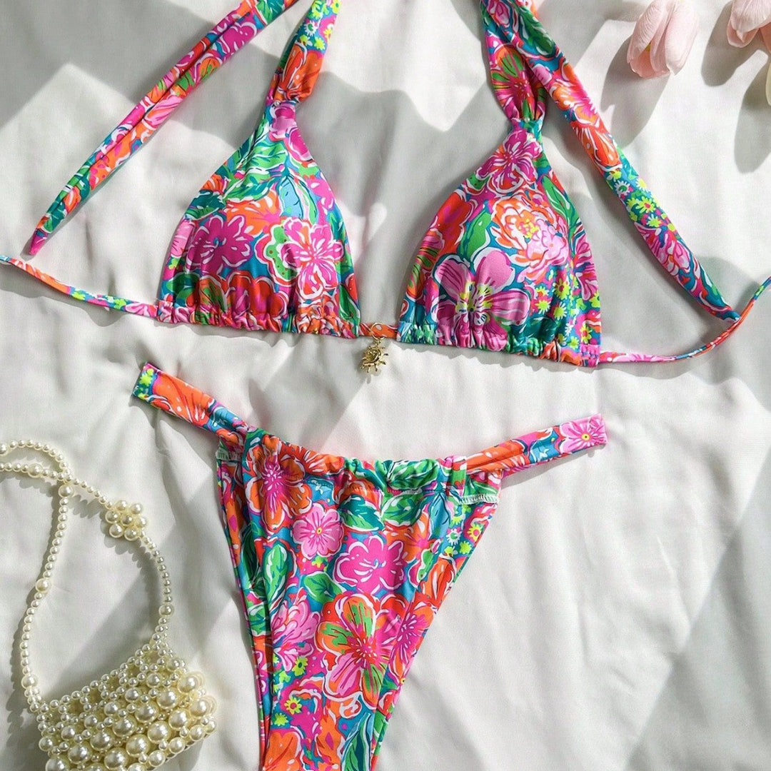 Damen Triangel-Bikini mit modischem Blumendesign Drune
