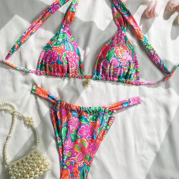 Damen Triangel-Bikini mit modischem Blumendesign Drune