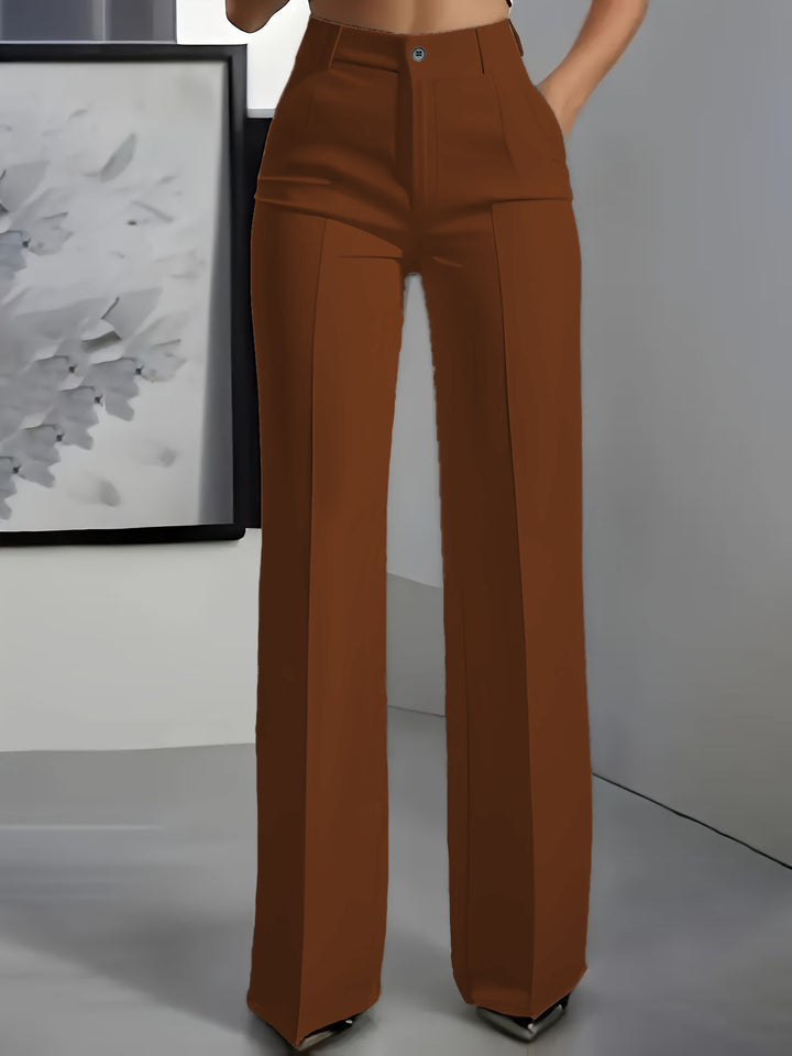 Damen Hochtaillierte Palazzo-Hose mit Bügelfalte und Eingrifftaschen Drune