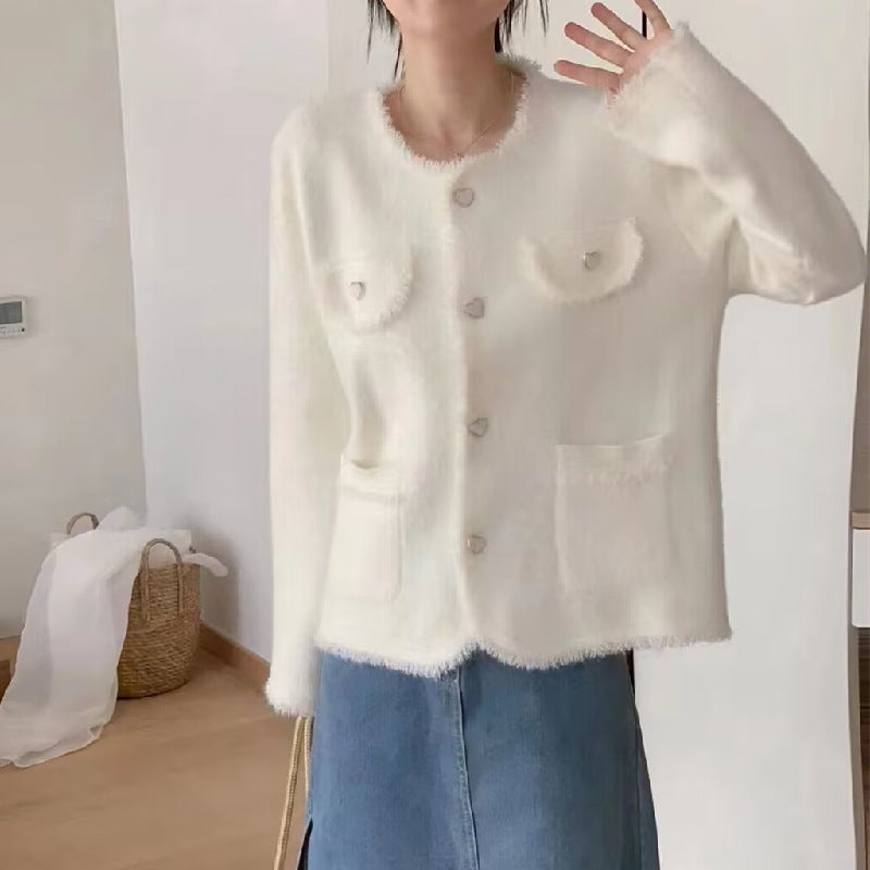 Damen Flauschiger Cardigan mit Herzen-Details Drune